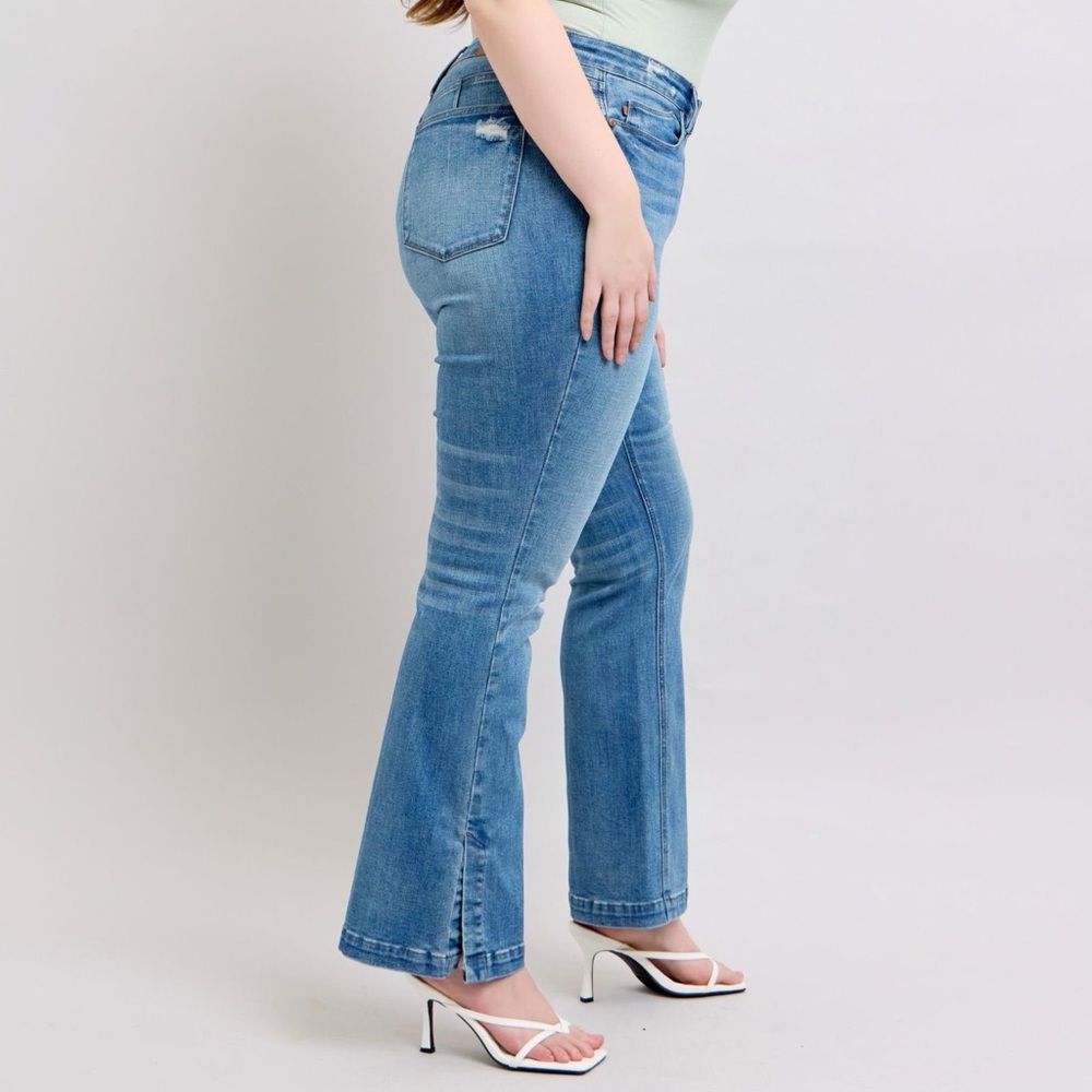 Judy Blue HW Tummy Control Vintage Wash Side Slit Slim Boot Jeans - Picture 7 of 16